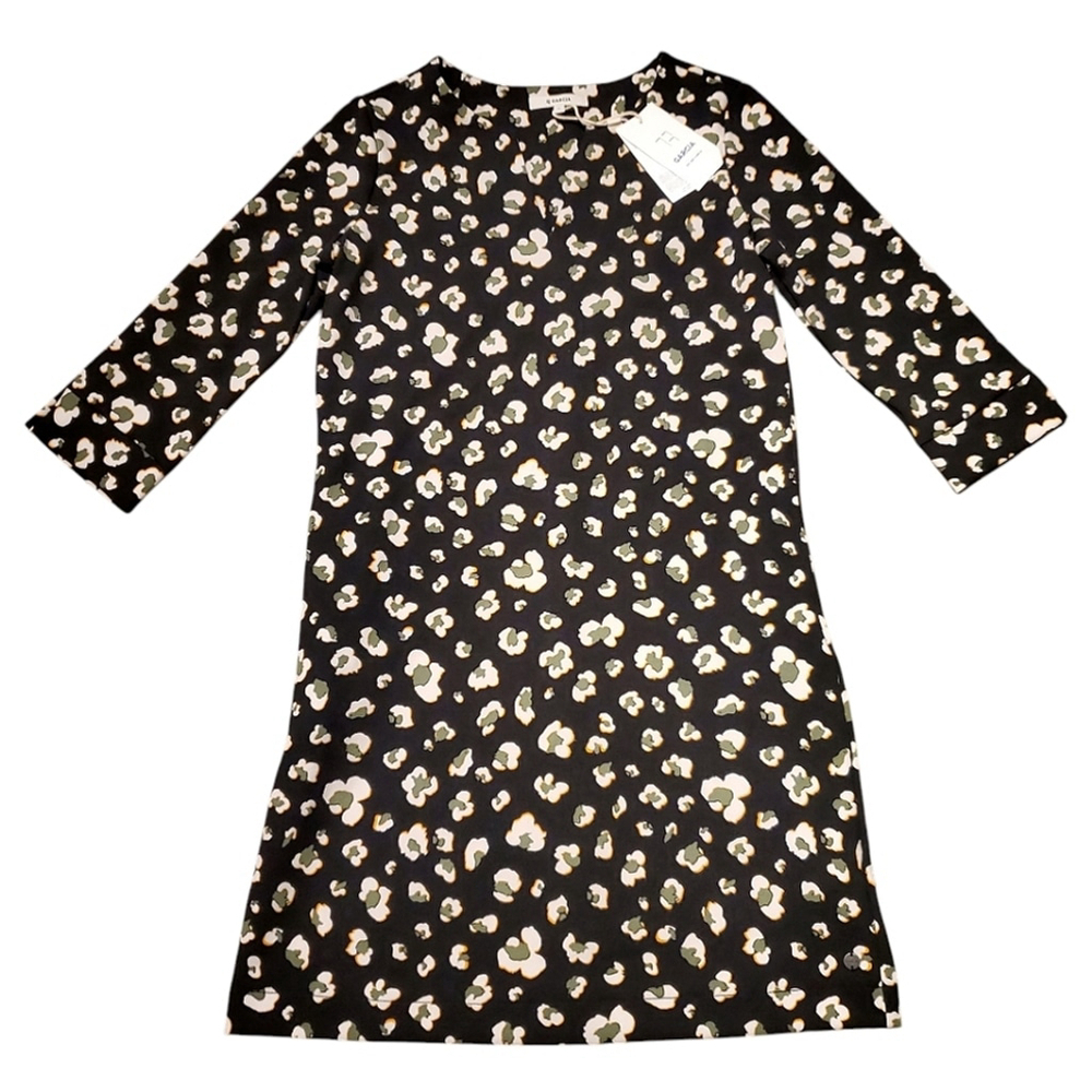 NWTs Garcia Dress Abstract Print All Over Floral Cheeta Mod Office 3/4 Sleeve